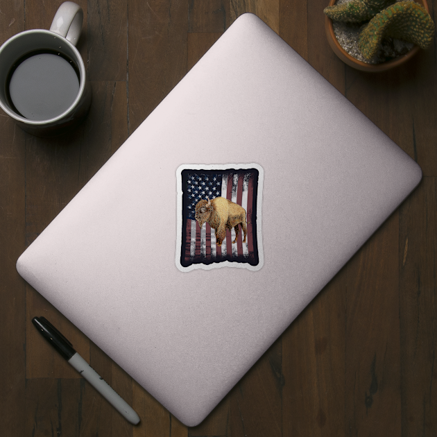 American Flag Buffalo Bison Dad Father USA by Dual Rogue